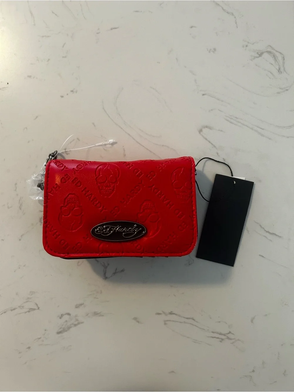 Brand New Ed Hardy Embossed Skull Chain Wallet / Wristlet